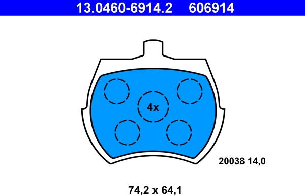 ATE 13.0460-6914.2 - Brake Pad Set, disc brake autospares.lv