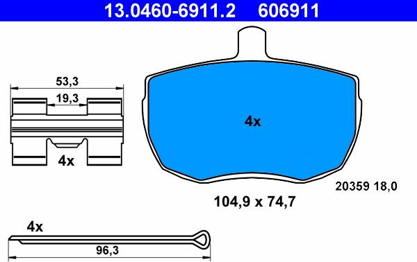 ATE 13.0460-6911.2 - Brake Pad Set, disc brake autospares.lv