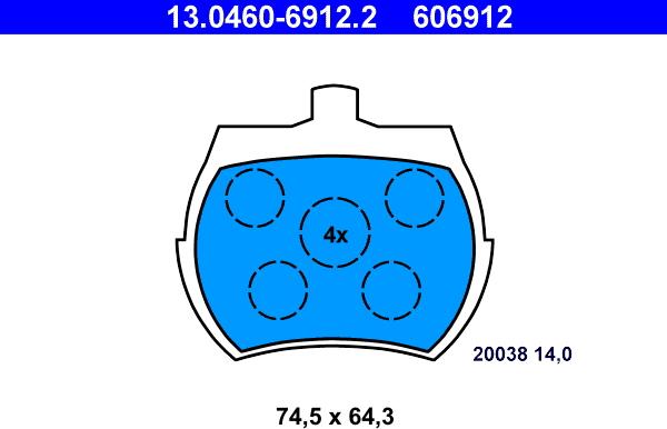 ATE 13.0460-6912.2 - Brake Pad Set, disc brake autospares.lv