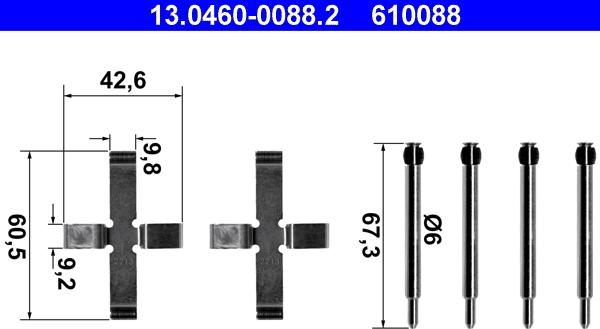 ATE 13.0460-0088.2 - Accessory Kit for disc brake Pads autospares.lv