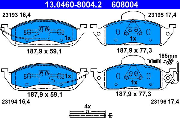 ATE 13.0460-8004.2 - Brake Pad Set, disc brake autospares.lv