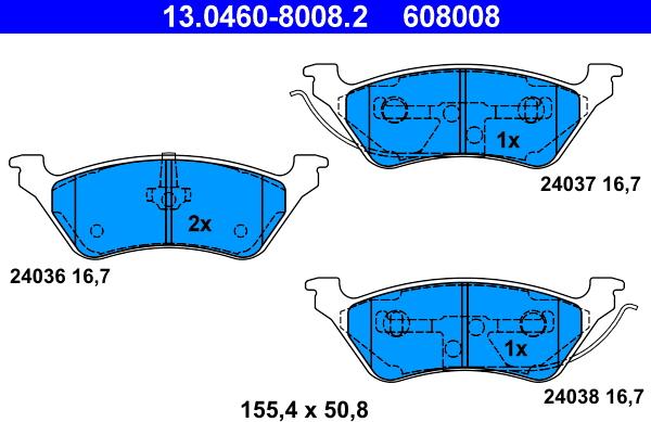 ATE 13.0460-8008.2 - Brake Pad Set, disc brake autospares.lv