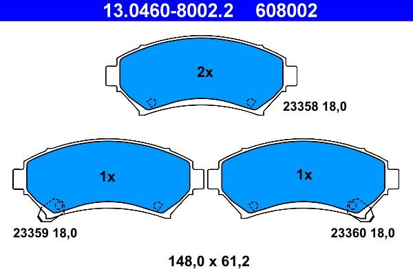 ATE 13.0460-8002.2 - Brake Pad Set, disc brake autospares.lv