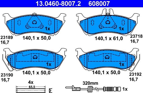 ATE 13.0460-8007.2 - Brake Pad Set, disc brake autospares.lv