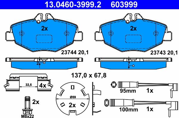 ATE 13.0460-3999.2 - Brake Pad Set, disc brake autospares.lv