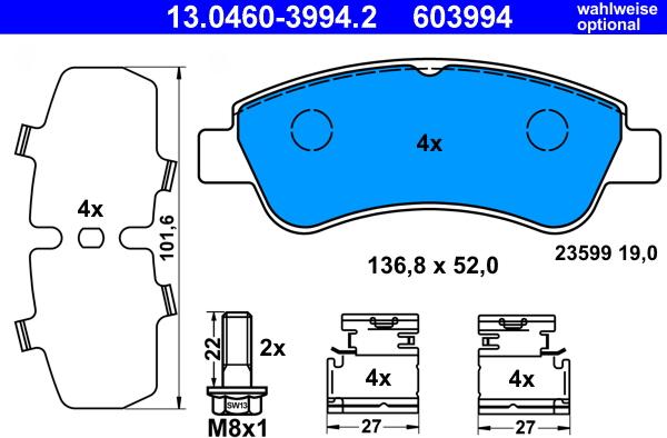 ATE 13.0460-3994.2 - Brake Pad Set, disc brake autospares.lv