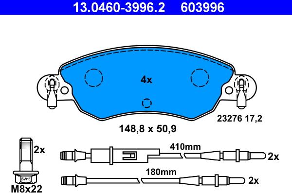 ATE 13.0460-3996.2 - Brake Pad Set, disc brake autospares.lv