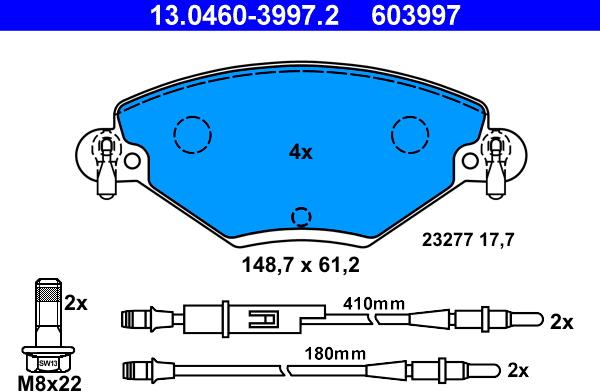 ATE 13.0460-3997.2 - Brake Pad Set, disc brake autospares.lv