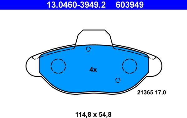 ATE 13.0460-3949.2 - Brake Pad Set, disc brake autospares.lv