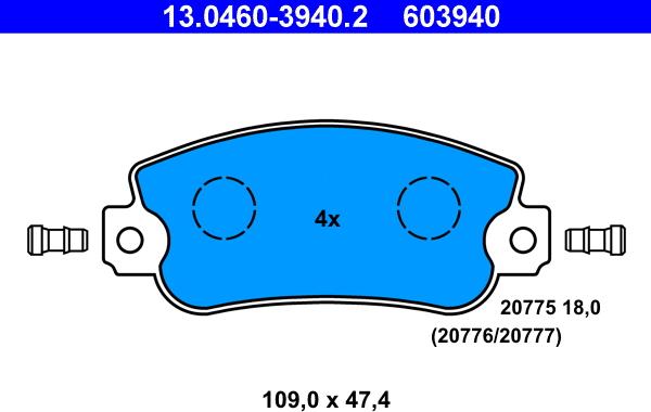 ATE 13.0460-3940.2 - Brake Pad Set, disc brake autospares.lv