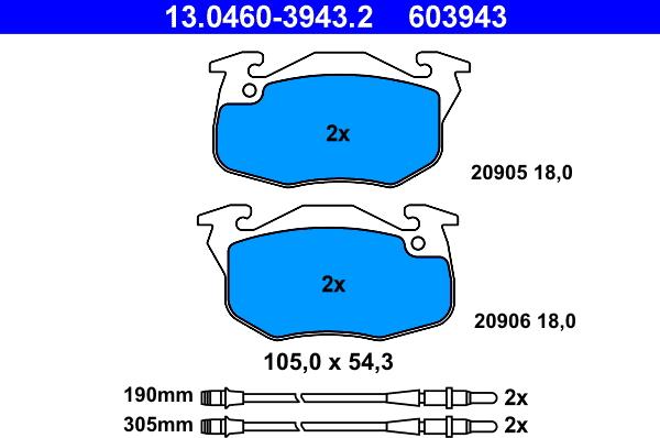 ATE 13.0460-3943.2 - Brake Pad Set, disc brake autospares.lv