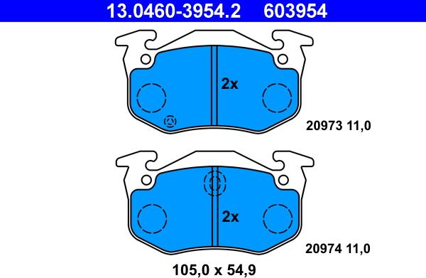 ATE 13.0460-3954.2 - Brake Pad Set, disc brake autospares.lv