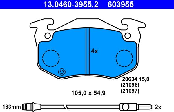 ATE 13.0460-3955.2 - Brake Pad Set, disc brake autospares.lv