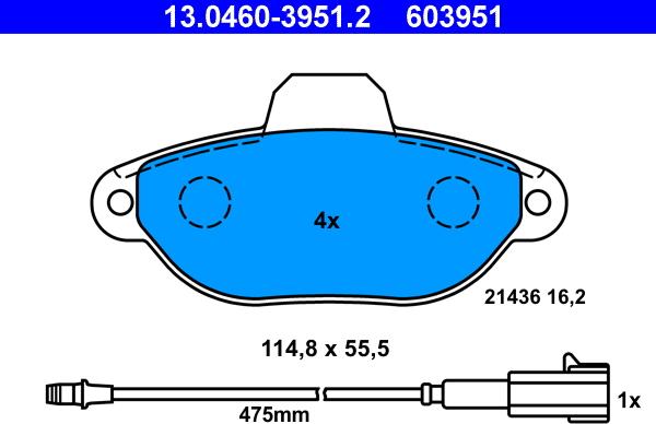 ATE 13.0460-3951.2 - Brake Pad Set, disc brake autospares.lv