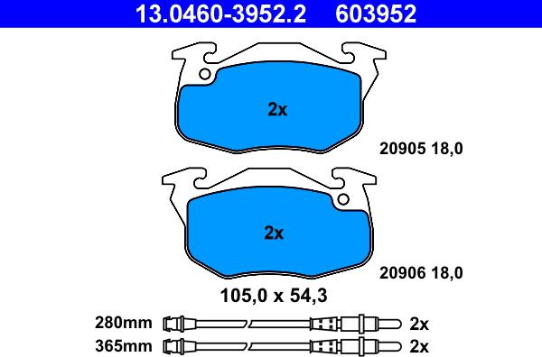 ATE 13.0460-3952.2 - Brake Pad Set, disc brake autospares.lv