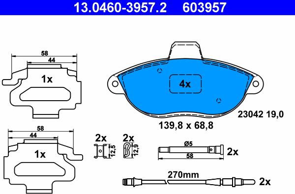ATE 13.0460-3957.2 - Brake Pad Set, disc brake autospares.lv