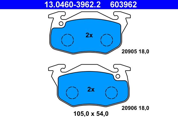 ATE 13.0460-3962.2 - Brake Pad Set, disc brake autospares.lv