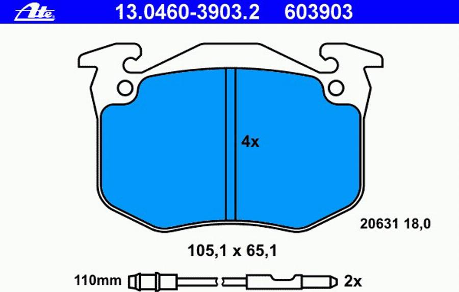 ATE 13.0460-3903.2 - Brake Pad Set, disc brake autospares.lv