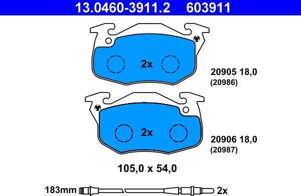 ATE 13.0460-3911.2 - Brake Pad Set, disc brake autospares.lv