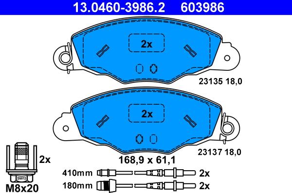 ATE 13.0460-3986.2 - Brake Pad Set, disc brake autospares.lv