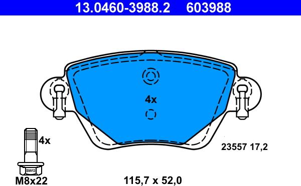 ATE 13.0460-3988.2 - Brake Pad Set, disc brake autospares.lv