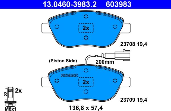 ATE 13.0460-3983.2 - Brake Pad Set, disc brake autospares.lv