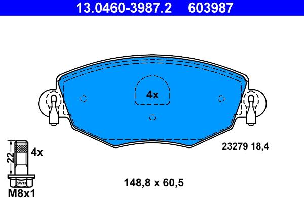 ATE 13.0460-3987.2 - Brake Pad Set, disc brake autospares.lv