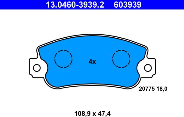 ATE 13.0460-3939.2 - Brake Pad Set, disc brake autospares.lv