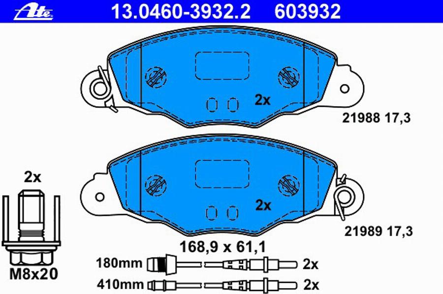 ATE 13 0460 3932 2 - Brake Pad Set, disc brake autospares.lv