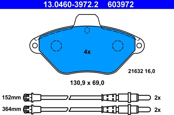 ATE 13.0460-3972.2 - Brake Pad Set, disc brake autospares.lv