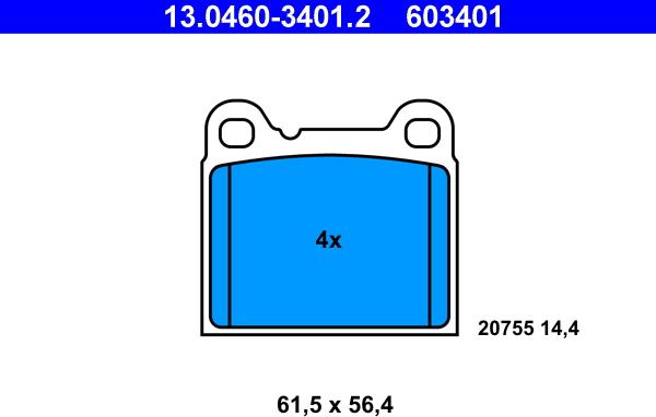 ATE 13.0460-3401.2 - Brake Pad Set, disc brake autospares.lv