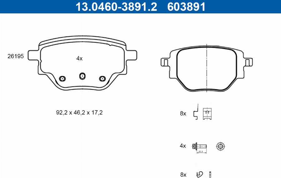 ATE 13.0460-3891.2 - Brake Pad Set, disc brake autospares.lv