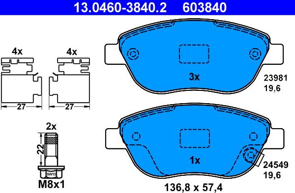 ATE 13.0460-3840.2 - Brake Pad Set, disc brake autospares.lv