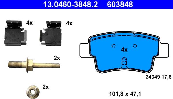 ATE 13.0460-3848.2 - Brake Pad Set, disc brake autospares.lv