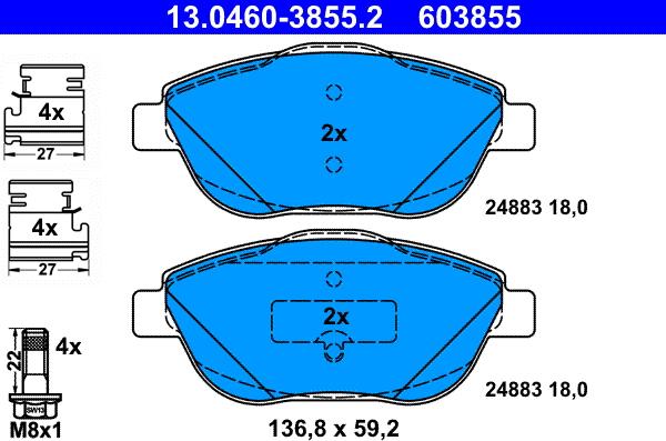 ATE 13.0460-3855.2 - Brake Pad Set, disc brake autospares.lv