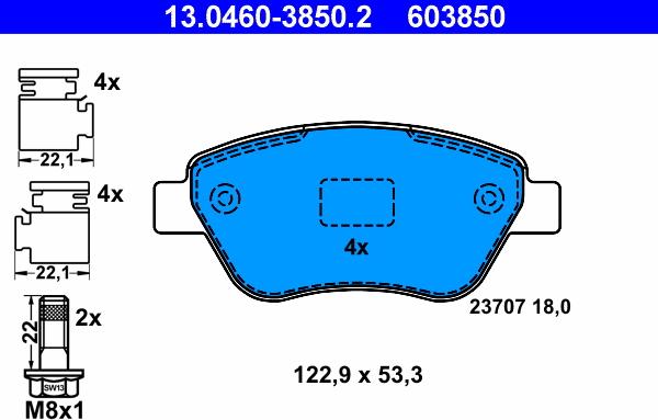 ATE 13.0460-3850.2 - Brake Pad Set, disc brake autospares.lv