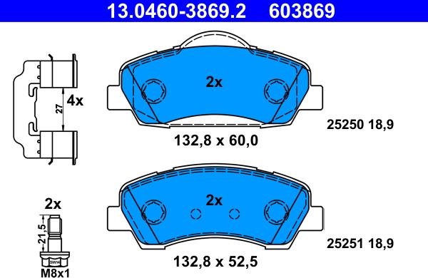 ATE 13.0460-3869.2 - Brake Pad Set, disc brake autospares.lv