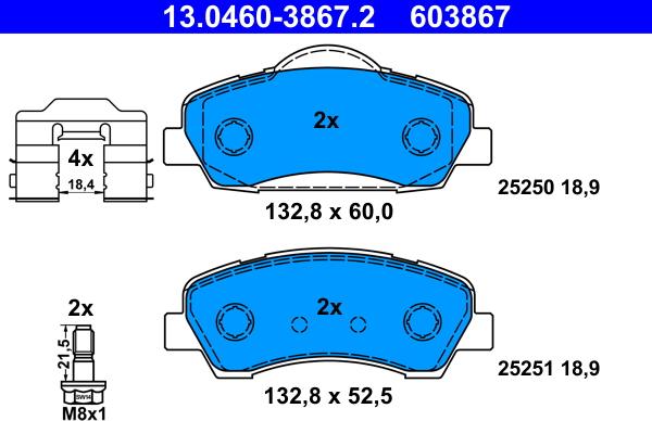 ATE 13.0460-3867.2 - Brake Pad Set, disc brake autospares.lv