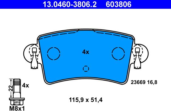 ATE 13.0460-3806.2 - Brake Pad Set, disc brake autospares.lv