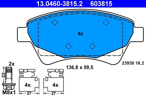 ATE 13.0460-3815.2 - Brake Pad Set, disc brake autospares.lv