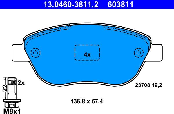 ATE 13.0460-3811.2 - Brake Pad Set, disc brake autospares.lv