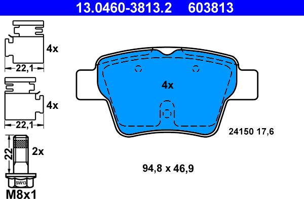 ATE 13.0460-3813.2 - Brake Pad Set, disc brake autospares.lv