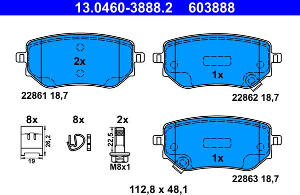 ATE 13.0460-3888.2 - Brake Pad Set, disc brake autospares.lv