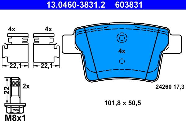 ATE 13.0460-3831.2 - Brake Pad Set, disc brake autospares.lv