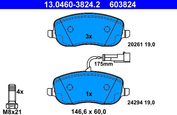 ATE 13.0460-3824.2 - Brake Pad Set, disc brake autospares.lv