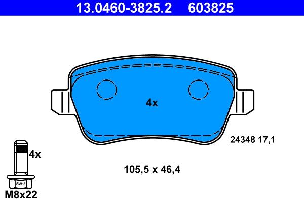 ATE 13.0460-3825.2 - Brake Pad Set, disc brake autospares.lv