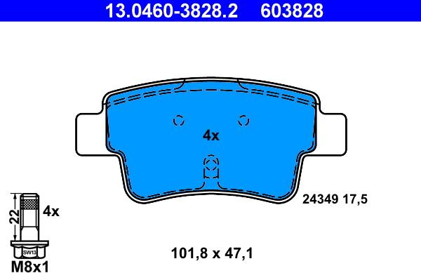 ATE 13.0460-3828.2 - Brake Pad Set, disc brake autospares.lv