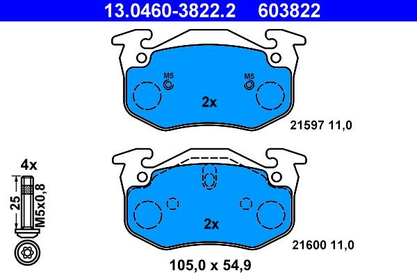 ATE 13.0460-3822.2 - Brake Pad Set, disc brake autospares.lv