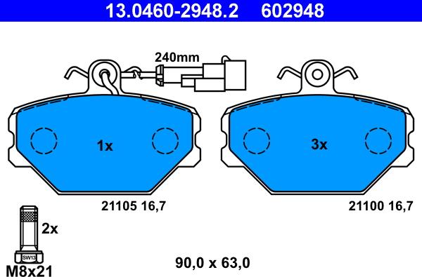 ATE 13.0460-2948.2 - Brake Pad Set, disc brake autospares.lv