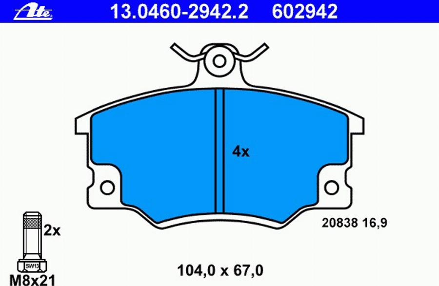 ATE 13.0460-2942.2 - Brake Pad Set, disc brake autospares.lv